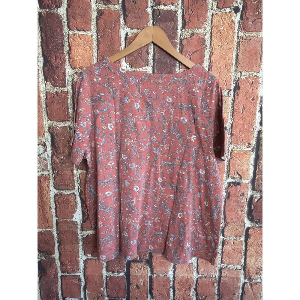 J Jill T Shirt Womens 2X Pink Blue Paisley Pima Cotton Slub Knit Everyday - Picture 3 of 4